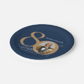 Elegant Gold Navy Blue Photo 80th Birthday Pappteller (Schrägansicht)