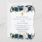 Elegant Gold Navy Blue Pink Floral Dedication Einladung (Vorderseite)