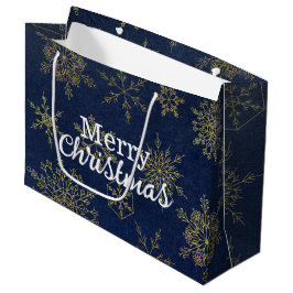 Elegant Gold Navy Blue Snowflakes Frohe Weihnachte Große Geschenktüte