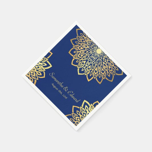 Elegant Gold Navy Blue Wedding Serviette (Ecke)