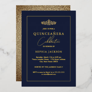 Elegant Gold Navy Quinceanera 15. Geburtstag Folieneinladung