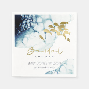 ELEGANT GOLD NAVY UNDERWATER FISH BRIDAL SHOWER SERVIETTE