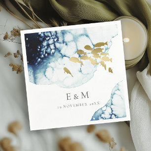 ELEGANT GOLD NAVY UNTERWASSER FISCH MONOGRAMM HOCH SERVIETTE