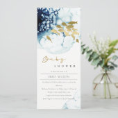 ELEGANT GOLD NAVY UNTERWASSER FISH BABY DUSCHE EINLADUNG (Stehend Vorderseite)