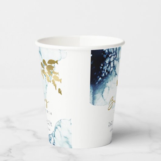 ELEGANT GOLD NAVY UNTERWASSER FISH BABY DUSCHE PAPPBECHER (Links)
