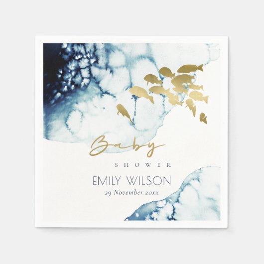 ELEGANT GOLD NAVY UNTERWASSER FISH BABY DUSCHE SERVIETTE (Vorderseite)