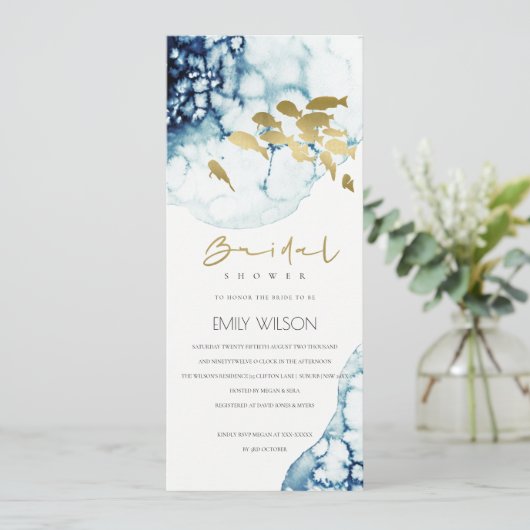 ELEGANT GOLD NAVY UNTERWASSER FISH BRAUTPARTY EINLADUNG (Stehend Vorderseite)