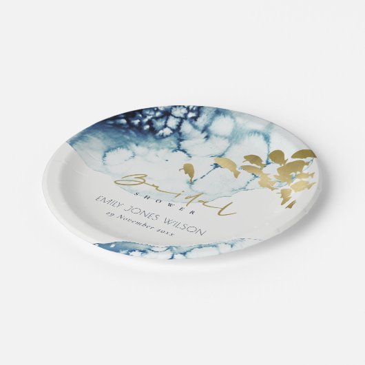 ELEGANT GOLD NAVY UNTERWASSER FISH BRAUTPARTY PAPPTELLER (Schrägansicht)