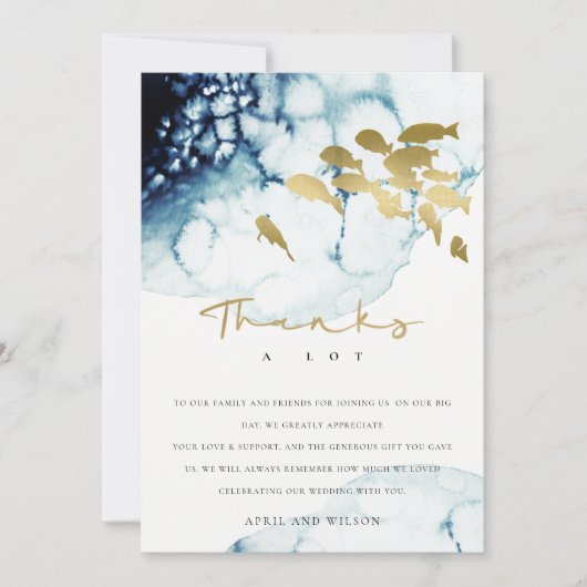 ELEGANT GOLD NAVY UNTERWASSER-MEERESFISCHWEDEN DANKESKARTE (Vorderseite)