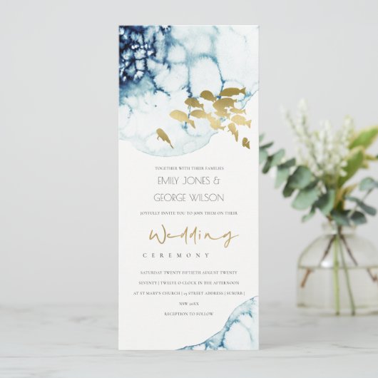 ELEGANT GOLD NAVY UNTERWASSER-MEERESFISCHWEDEN EINLADUNG (Stehend Vorderseite)