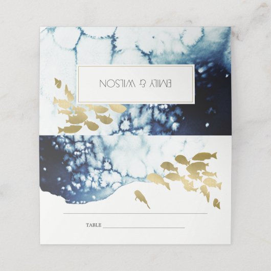 ELEGANT GOLD NAVY UNTERWASSER-MEERESFISCHWEDEN PLATZKARTE (Außenseite Aufgefaltet)