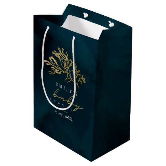 ELEGANT GOLD NAVY UNTERWASSER WEED BABY DUSCHE MITTLERE GESCHENKTÜTE (Rückseite Schrägansicht)