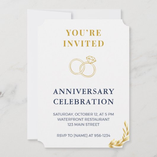 Elegant Gold & Navy Wedding Anniversary Invitation Einladung (Vorderseite)