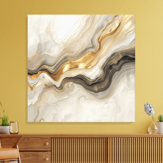 Elegant Gold & Neutral Marble Abstract Art Leinwanddruck (Insitu (Wohnzimmer))