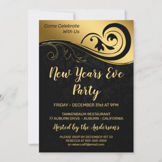 Elegant Gold New Years Einladung (Vorderseite)