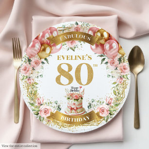 Elegant Gold Number 80. Boho Geburtstags-Teller Pappteller