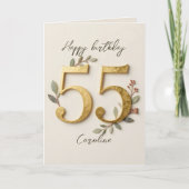 Elegant Gold Numbers Botanical 55th Birthday Karte (Vorderseite)