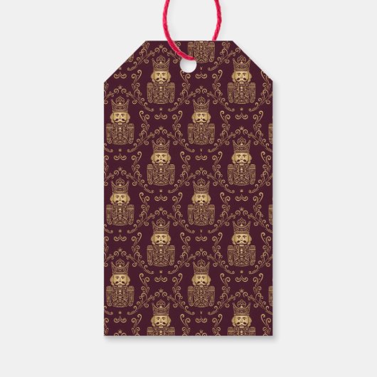 Elegant Gold Nutcracker Christmas Damask Geschenkanhänger (Rückseite)