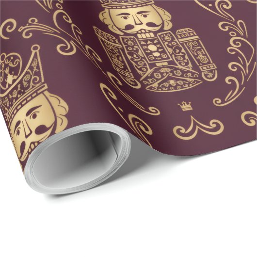 Elegant Gold Nutcracker Christmas Damask Geschenkpapier (Rolleneckpunkt)