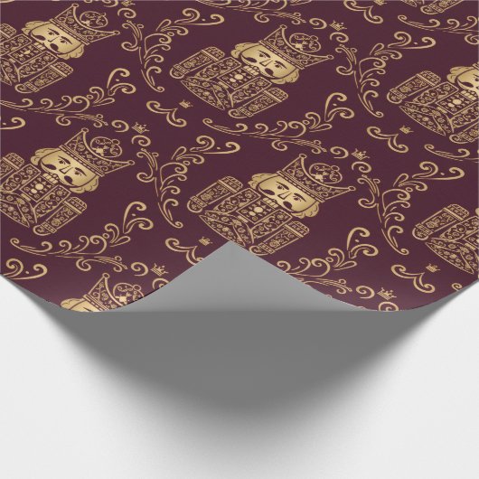 Elegant Gold Nutcracker Christmas Damask Geschenkpapier (Ecke)