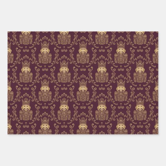 Elegant Gold Nutcracker Christmas Damask Geschenkpapier Set (Vorderseite 3)