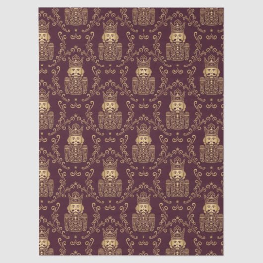 Elegant Gold Nutcracker Christmas Damask Seidenpapier (Vorderseite)