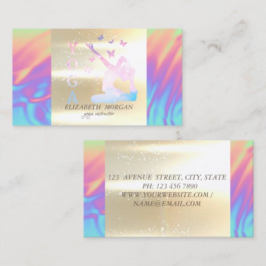 Elegant Gold Ombre Holographic Yoga Instructor Visitenkarte (Vorne/Hinten)
