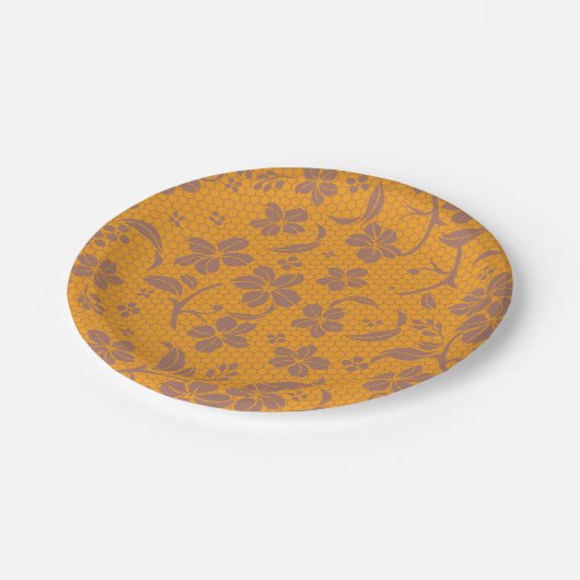Elegant Gold Orange Lacey Design Pappteller (Schrägansicht)