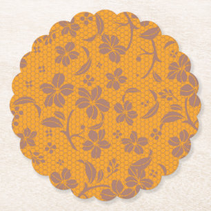 Elegant Gold Orange Lacey Design Untersetzer