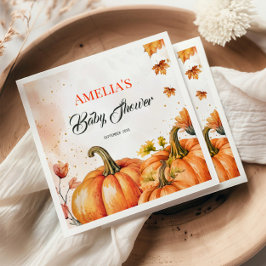 Elegant Gold Orange Watercolor Pumpkin Fall Leaves Serviette