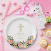 Elegant Gold Ornate Cross Floral Baptism Pappteller (Party)