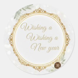 Elegant Gold Ornate Frame Round Sticker with Eucal