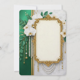 Elegant Gold Ornate Frame with White Orchids & Pea Feiertagskarte