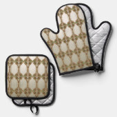 Elegant Gold Ornate Ofenhandschuh & Topflappen-Set (Vorderseite/Rückseite)