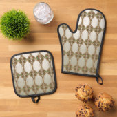 Elegant Gold Ornate Ofenhandschuh & Topflappen-Set (Oben Unten)