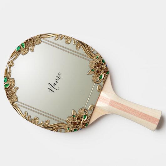 Elegant Gold Ornate Ping Pong Paddle Tischtennis Schläger (Seitenansicht)