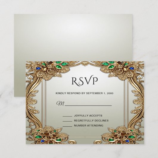 Elegant Gold Ornate RSVP Card Karte (Vorne/Hinten)
