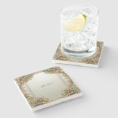 Elegant Gold Ornate Stone Coaster Steinuntersetzer (Seitenansicht)
