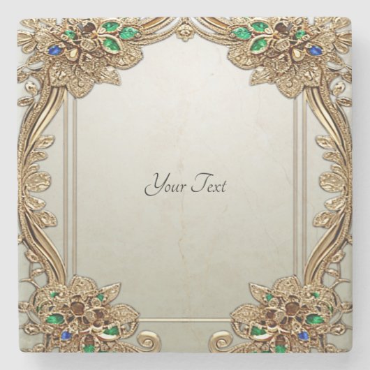 Elegant Gold Ornate Stone Coaster Steinuntersetzer (Vorderseite)