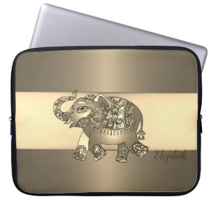 Elegant Gold Paisley Elephant - Personalisiert Laptopschutzhülle