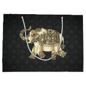 Elegant Gold Paisley Floral Elephant, Black Damask Große Geschenktüte (Rückseite)