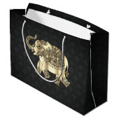 Elegant Gold Paisley Floral Elephant, Black Damask Große Geschenktüte (Rückseite Schrägansicht)