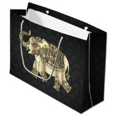 Elegant Gold Paisley Floral Elephant, Black Damask Große Geschenktüte (Vorderseite Schrägansicht)