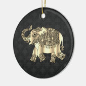 Elegant Gold Paisley Floral Elephant, Black Damask Keramik Ornament (Links)