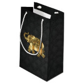 Elegant Gold Paisley Floral Elephant, Black Damask Kleine Geschenktüte (Rückseite Schrägansicht)