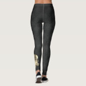 Elegant Gold Paisley Floral Elephant, Black Damask Leggings (Rückseite)