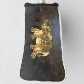 Elegant Gold Paisley Floral Elephant, Lederlook Golf Headcover (Rotieren 90)