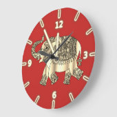 Elegant Gold Paisley Floral Elephant, rot Große Wanduhr (Winkel)