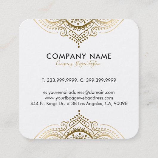 Elegant Gold Paisley Mandala Quadratische Visitenkarte (Rückseite)
