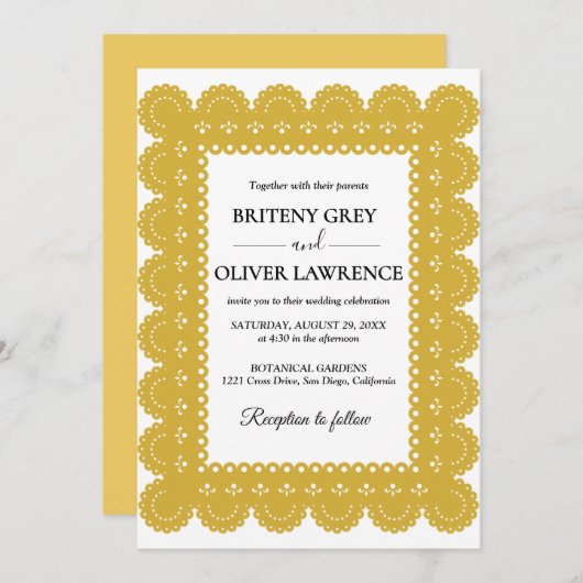 Elegant Gold Papel Picado Unkraut Einladung (Vorne/Hinten)